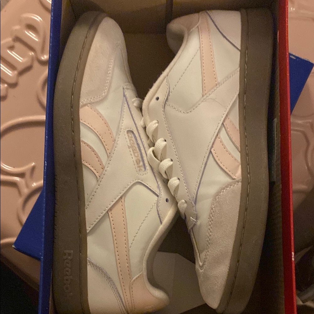Reebok White and Light Pink Classic Shoes